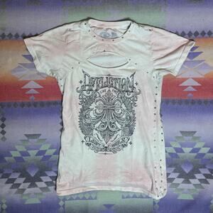 White and pink affliction women's tee size large